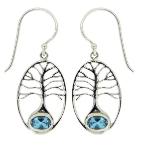 Vera Wolf Swiss Blue Topaz  Tree Of Life Earrings Set In Sterling Silver