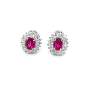 Vintage 2 Carat Ruby Diamond Gold Cluster Stud Earrings