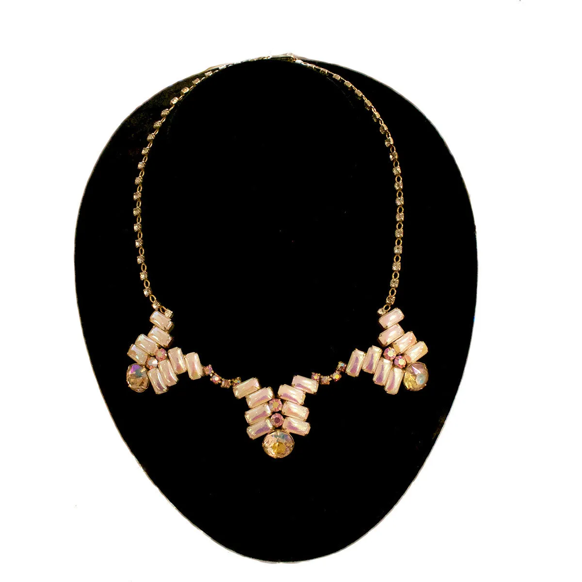 Vintage c.1950s Rhinestone Necklace With Borealis Finish