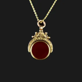 Vintage Gold Bloodstone Carnelian Spinner Watch Fob Necklace