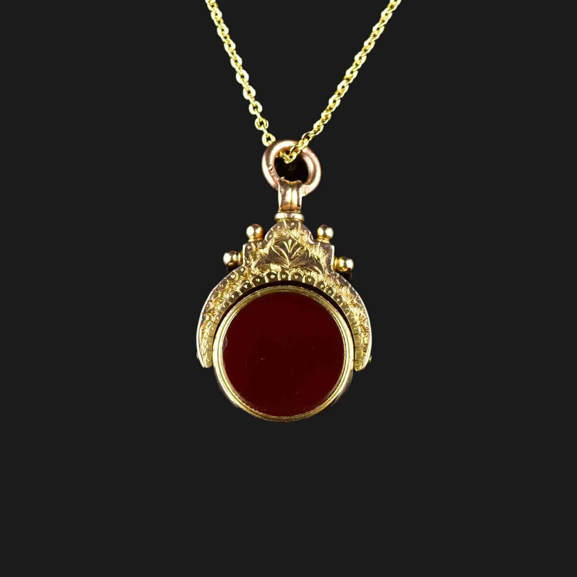 Vintage Gold Bloodstone Carnelian Spinner Watch Fob Necklace