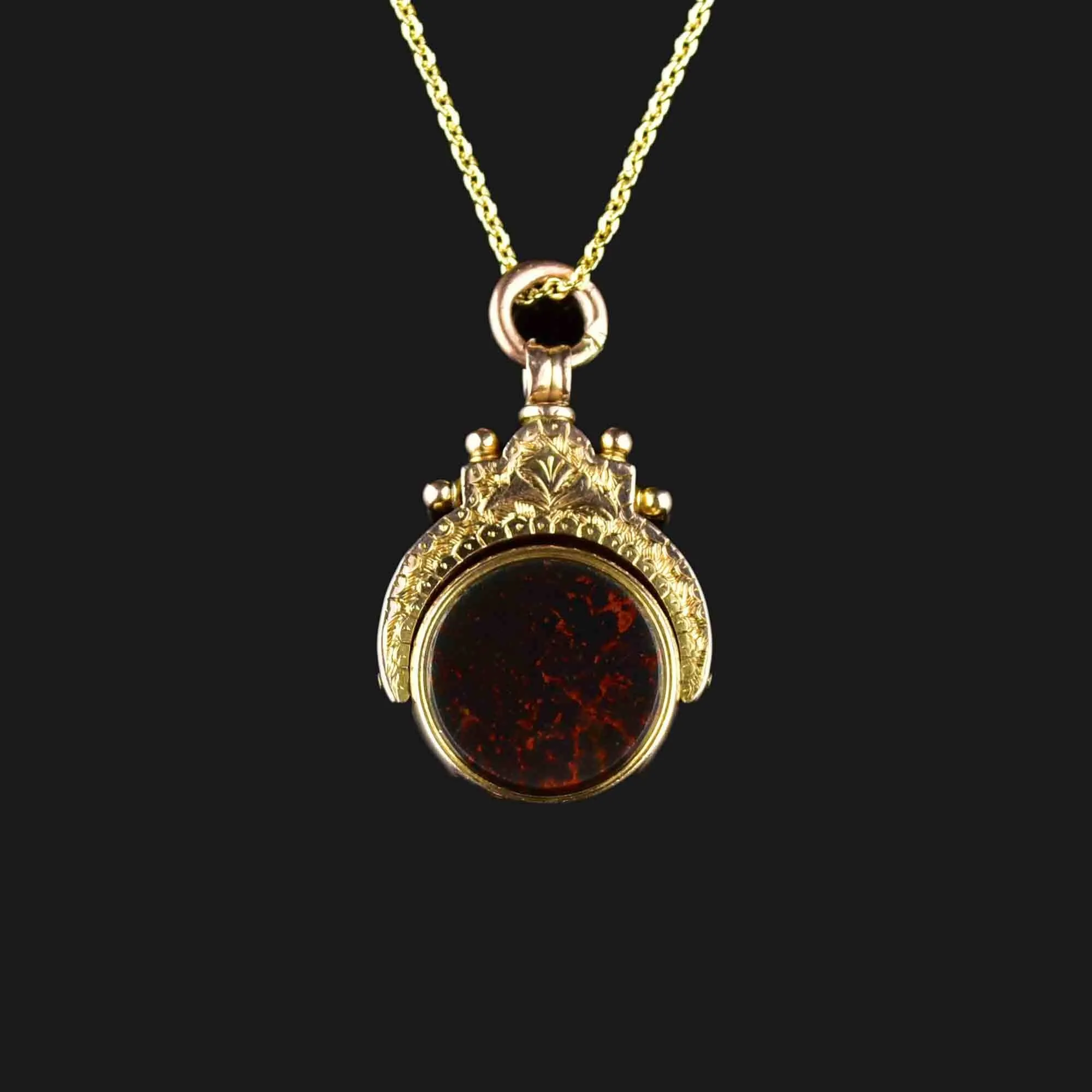 Vintage Gold Bloodstone Carnelian Spinner Watch Fob Necklace