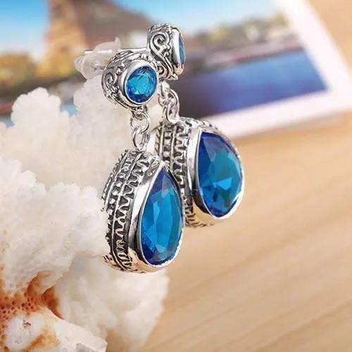 Water Drop Swiss Blue Topaz On Sterling Silver Stud Earrings