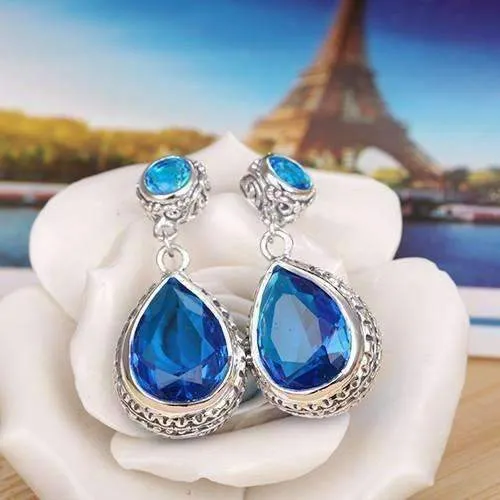 Water Drop Swiss Blue Topaz On Sterling Silver Stud Earrings