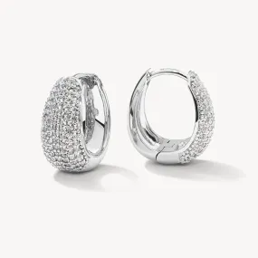White Topaz Pave Dome Huggies in Silver