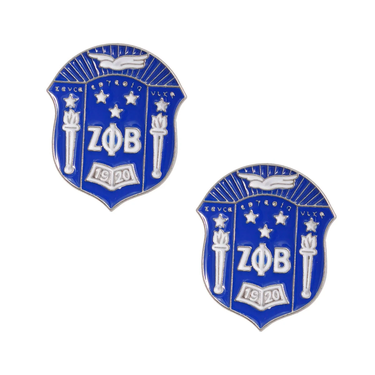Zeta Phi Beta Earrings Blue White  ZPB Crest Studs